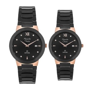 Alexandre Christie AC 8569 Rosegold Black Couple Sapphire